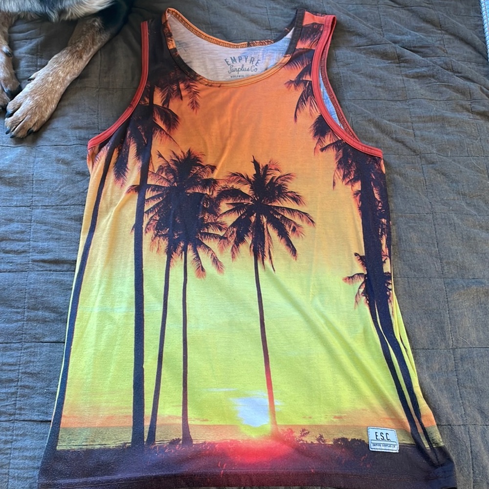 Men’s Medium Empyre Tank Top - Beach Sunset Design.